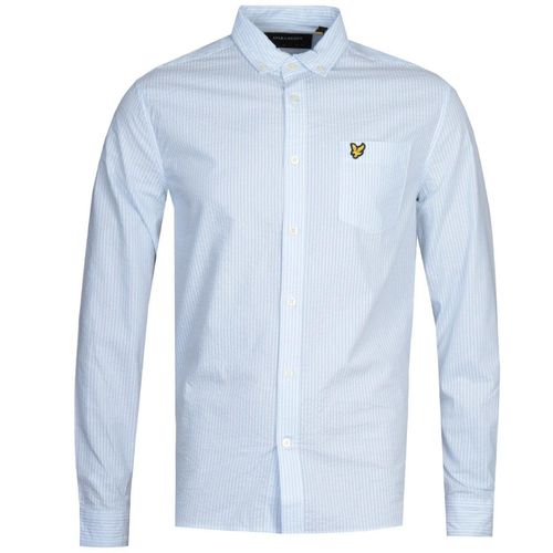 Lyle & Scott Seersucker Pool Blau Langarmhemd