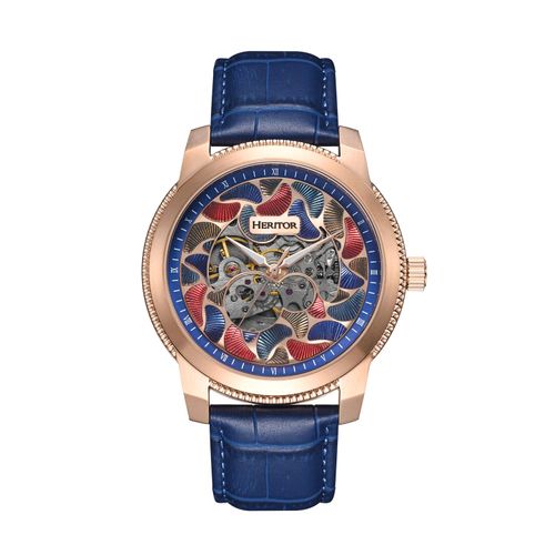 Heritor automatisch Emmanuel semi-skelet lederen bandhorloge