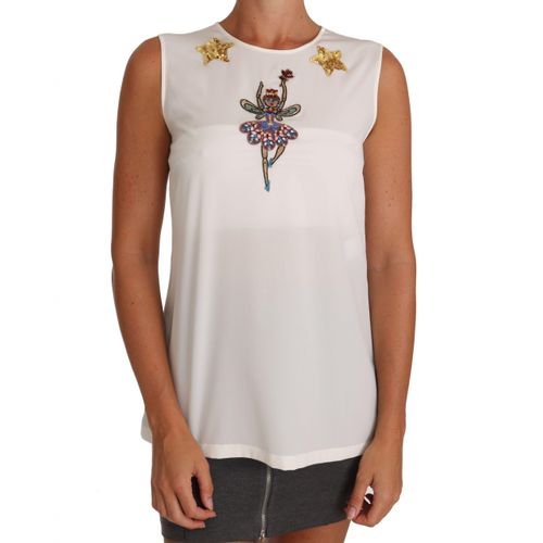 Dolce & Gabbana Women's White Silk Embellished Crystal Sequin Fairy Top