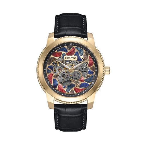 Heritor automatisch Emmanuel semi-skelet lederen bandhorloge