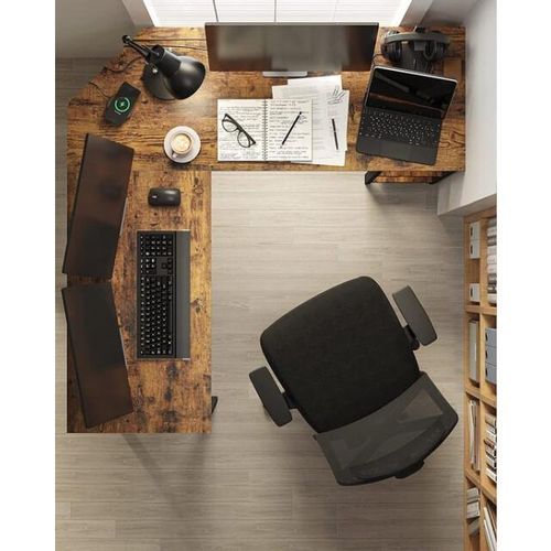MAZAZU L-vormig bureau industrieel – hout & metaal – bruin/ – 138 × 138 × 75 cm