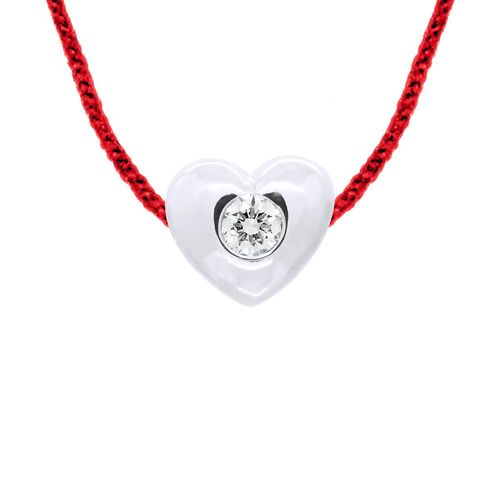 Diamond Necklace COEUR 0.050 CTS Nylon Red 925
