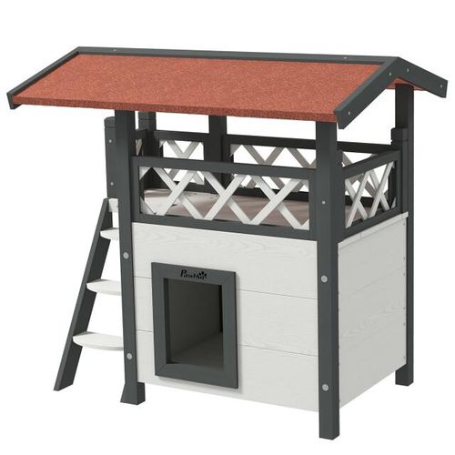 4goodz Kattenhuis 2 laags 77x50x73cm wit/rood