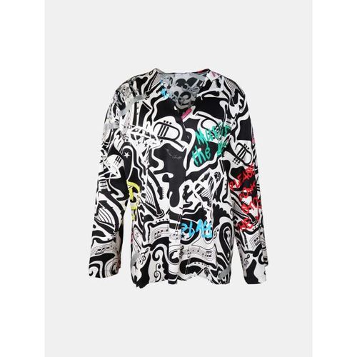 Mucho Gusto Blouse rno in zwart-wit ‘thank you for the music’ print