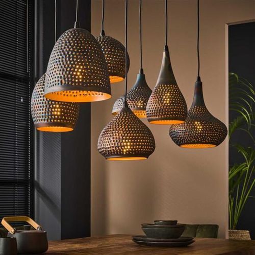 Hoyz Hoyz hanglamp 4+3 punch mix 7 lichtpunten bruin
