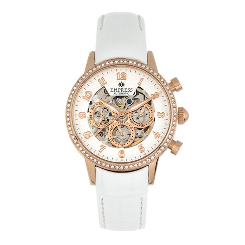 Keizerin Beatrice Automatische Skeletdial Horloge met Leren Band en Dag/Datum