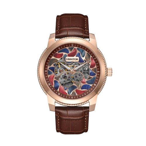 Heritor automatisch Emmanuel semi-skelet lederen bandhorloge