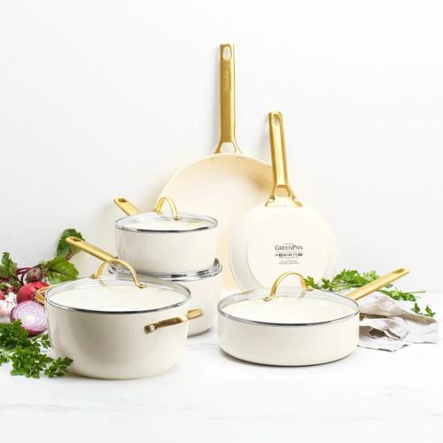 Greenpan Padova cream white 10-delige pannenset met keramische antikleeflaag 10-delige