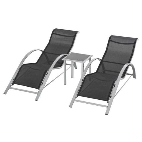 4goodz Outsunny 3-delige ligstoel-set 2 stoelen en 1 tafel zwart