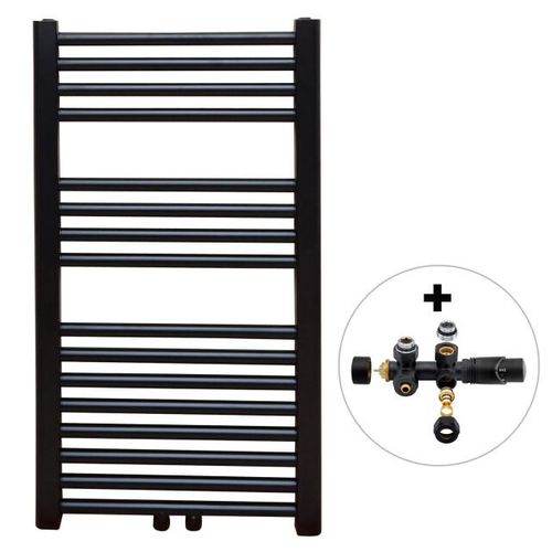Vtw Living handdoekradiator badkamer met aansluit set en thermostaat 800
