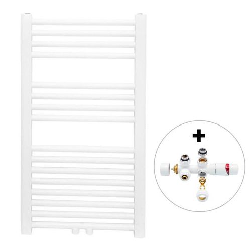 Vtw Living handdoekradiator badkamer met aansluit set en thermostaat 800