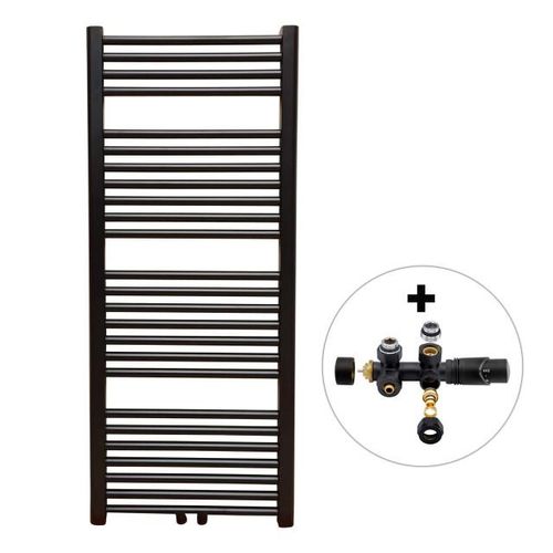 Vtw Living handdoekradiator badkamer met aansluit set en thermostaat 1200