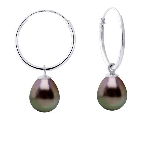 Oorbellen van Zilver 925 Rhodium vermeerd en Echte Gekweekte Tahiti-Parels Parel 8-9 mm