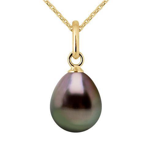 Hangers TAHITI Pear 89mm Zwart Geel Goud 18 Karaat Wordt geleverd met ketting