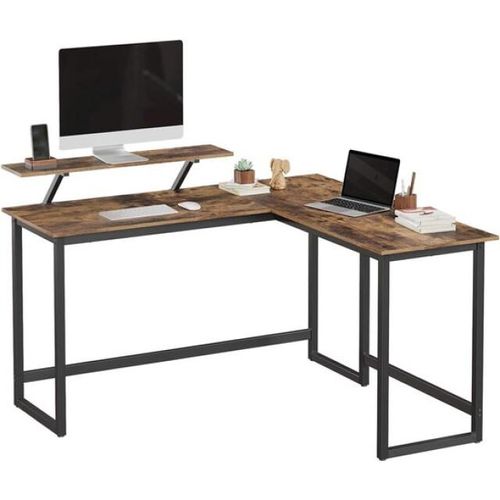 MAZAZU Hoekbureau industrieel – bruin – 140 × 130 × 76 cm