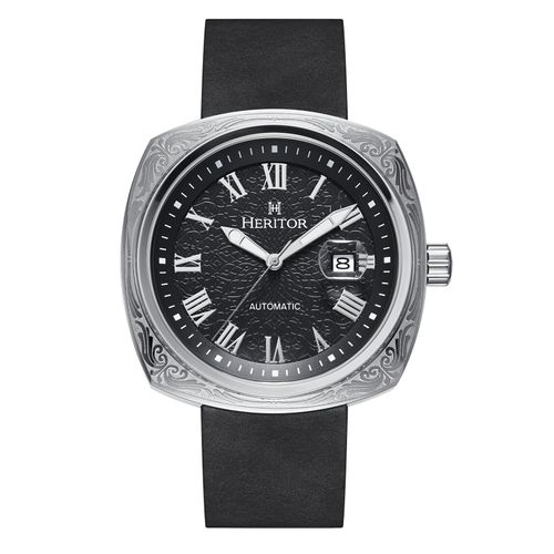 Montre automatique Heritor Davenport avec boîtier gravé et bracelet en cuir avec date