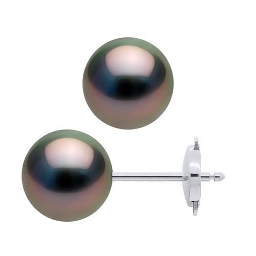 Oorbellen Studs Tahitian Parels Ronde 9-10 mm System Security White Gold