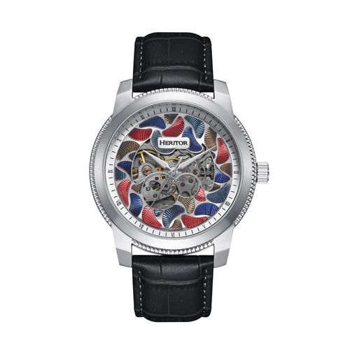 Heritor automatisch Emmanuel semi-skelet lederen bandhorloge