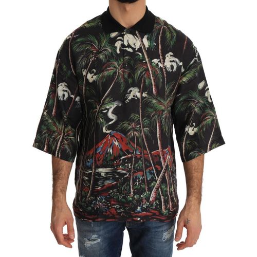 Dolce & Gabbana Mannen Zwart Vulkaan Sicilië T-Shirt Korte Mouw