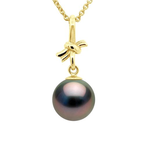 Hangertje KNOT - Geel Goud - Echte Gecreerde Tahitiaanse Parel Rond 9-10 mm