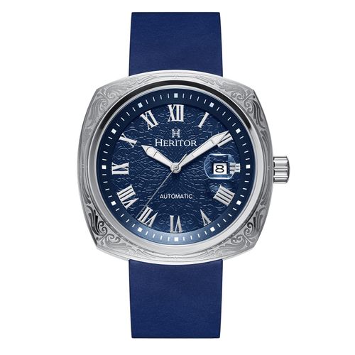 Montre automatique Heritor Davenport avec boîtier gravé et bracelet en cuir avec date