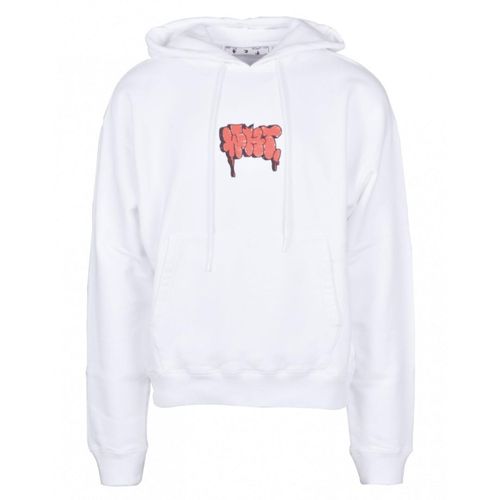 Witte hoodie met gebroken wit graffiti-verflogo