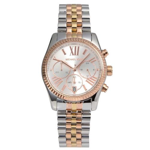Stylische Damenuhr der Marke Michael Kors in Silber und Gold. Die Uhr hat ein Stahlarmband, das mit einer Faltschließe versehen ist. Der Durchmesser der Uhr ist 38mm und das Uhrwerk ist Quarz. Marke: Michael KorsModellname: MK5735 (38mm)Kategorie: DamenarmbanduhrMaterialien: EdelstahlFarben: Silber, Gold, RosaUhr: Quarz