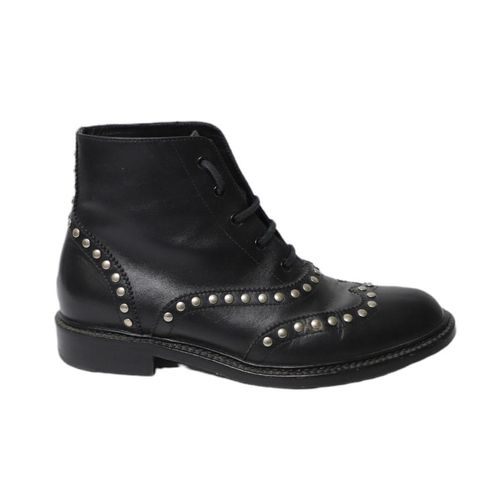 Saint Laurent Leger Laarzen met Veters en Nieten in ZwartLeer