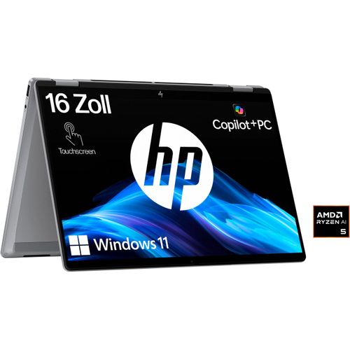 HP Convertible Notebook "OmniBook X Flip 16-a0252ng", silber (meteor silber), 16 GB RAM 1.000 GB SSD, Ryzen™ AI 5, Windows11Home, Notebooks