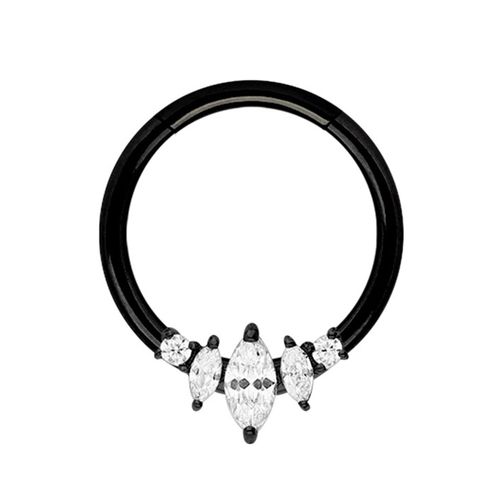 Dehnschnecke ADELIA´S "Piercing Ohrpiercing", Damen, Gr. 8, schwarz, Chirurgiestahl, Piercings, Mit fünf ovalen gefassten Steinen