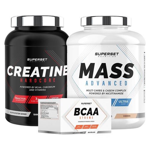 Bestätigtes Masseaufbauprogramm - Mass Advanced 2,5kg Cookies - Creatin Hardcore 1,5kg Orange - BCAA Xtreme