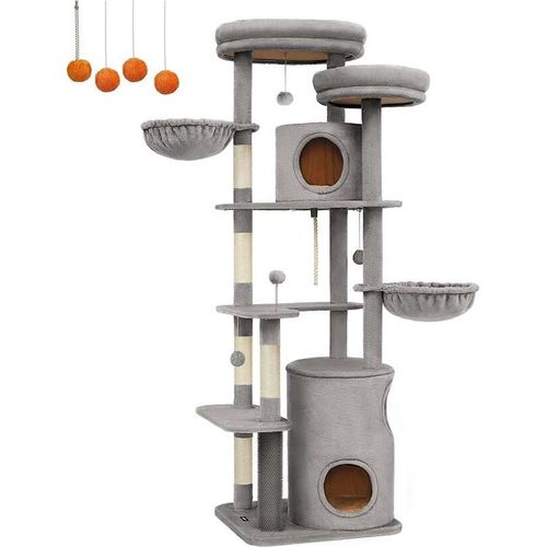 Großer Krabbaufänger - Krabbaufänger - Kletterturm - Bohrspaan - Plüsch - Sisal - 60cm x 55cm x 196cm - Hellgrau