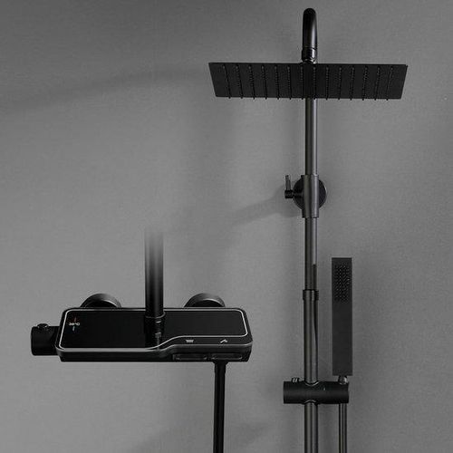 Douchesystem mit Thermostaat und Duschkop - Matt Schwarz aus Edelstahl