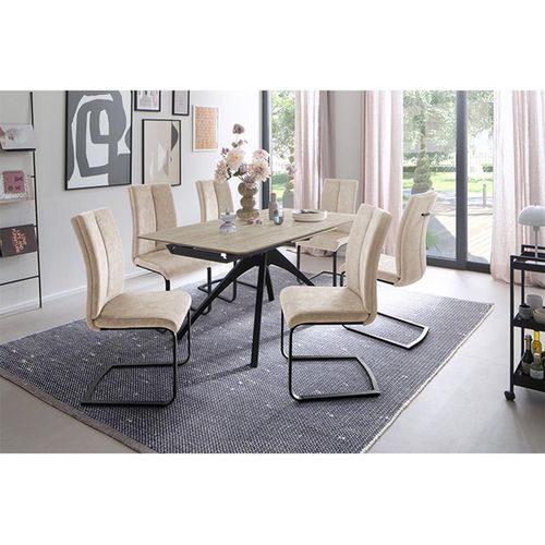 CERRITO Esstisch Auszugtisch 160 (220) cm Natursteinoptik beige