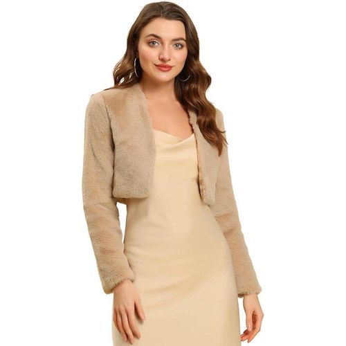 Wintermantel Damen Kurz geschnitten Lange Ärmel Bräutjungfermantel aus Falschhaar für Hochzeit