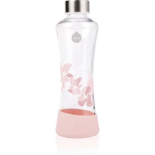Trinkflasche EQUA "Urban Jungle - Magnolia", rosa (transparent, rosa), H:24cm, Borosilikatglas, Trinkflaschen, Trinkflasche, Borosilikatglas, 550 ml