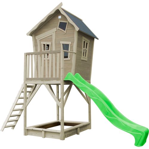 Spielhaus EXIT "Crooky 700", grau (grau, beige), Spielhäuser, KinderB:391cm H:281cm T:184cm, Holz, Spielhaus, B:391cm H:281cm T:184cm