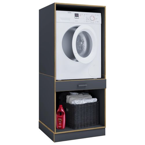 VCM Waschmaschinenschrank mit Unterschrank, Waschmaschinenumbau mit Stauraum hinter zwei Drehtüren und einer Schublade, Maße: Überbauschrank H. 162 x B. 67 x T. 68 cm, Rislo OP XL