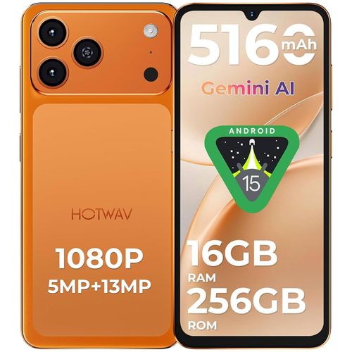 HOTWAV A17 Pro Max 2026 Handy ohne vertrag 6,75" HD+, 16GB+256GB/1TB TF Android 15 Smartphone, 5160mAh Dual SIM 4G Handys,Gemini AI/GPS/OTG, Orange