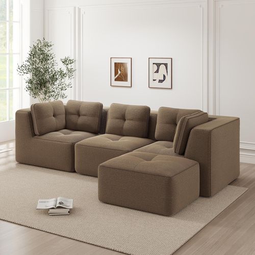 Rahmenloses L-förmiges Ecksofa, moderne Eckcouch für Wohnzimmer, flexibel einsetzbar, ohne Aufbau