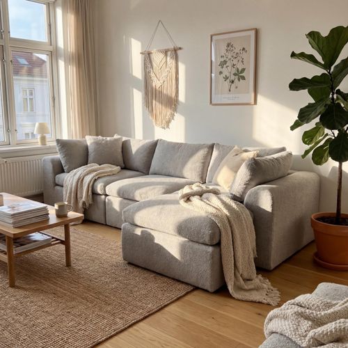 FUFUGAGA Modulares Sofa Grau 275cm - Cloud Sofa mit 4 Elementen & Hocker - Weicher Wolken-Vlies Bezug (Waschbar) - Inkl. 7 Kissen - 275x145x56 cm
