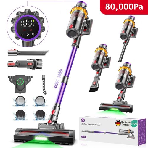 Akku Staubsauger 80000Pa/650W/75mins Kabelloser Stabstaubsauger,1.8 L Kabelloser Staubsauger,50dB leise,handstaubsauger