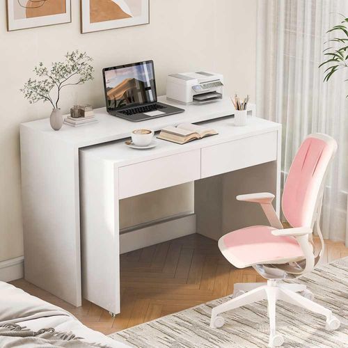 Faltbarer Regalschreibtisch mit Kommode 2-in-1 ausziehbar 1,8cm Holz Rollen flexibel