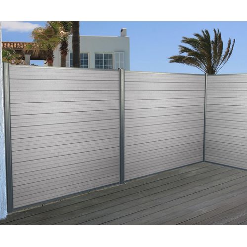 WPC-Sichtschutz Savoie, Windschutz Zaun, Alu Premium 3er Set, 5,6m grau