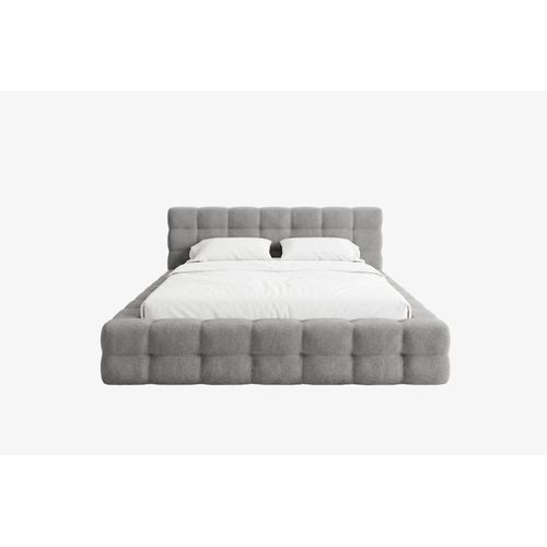 MNUUO Polsterbett KAIO mit Bettkasten Grau 140 x 200 cm Hebbarer Holz-Lattenrost