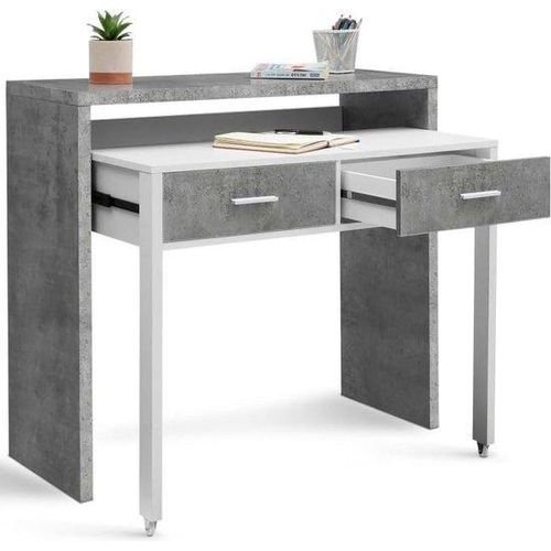 Expansionsregel bureau aus Holz in Betonoptik und Weiß