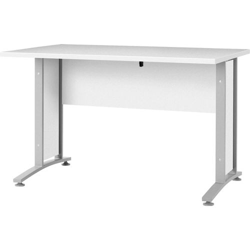 Prisme Schreibtisch Weiss und silbergrauer Stahl.