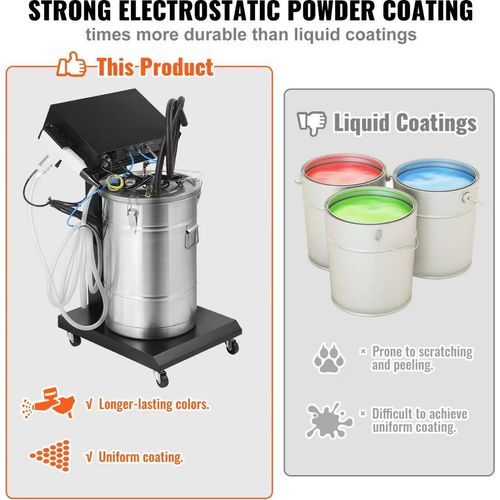 VEVOR Pulverbeschichtungssystem, 50 W 100 KV Pulverbeschichtungsset mit elektrostatischer Leistung und 50 l Pulverbehälter, 450 g pro Minute Pulverbeschichtungsmaschine mit Spritzpistole und Trolleybasis, für den Innen- und Außenbereich