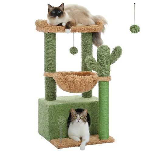 Katzenbaum, einzigartiges Kaktusdesign, mehrere Ruhebereiche, Grün