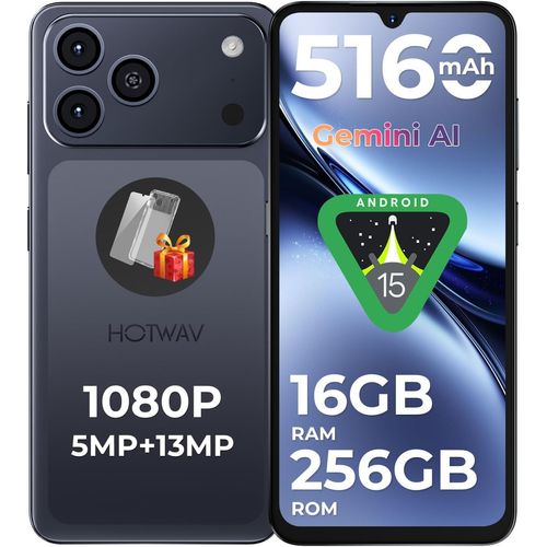 HOTWAV A17 Pro Max 2026 Handy ohne vertrag 6,75" HD+, 16GB+256GB/1TB TF Android 15 Smartphone, 5160mAh Dual SIM 4G Handys,Gemini AI/GPS/OTG, Schwarz